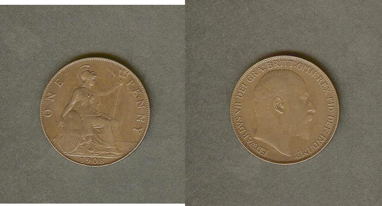 ROYAUME-UNI 1 Penny Edouard VII 1908 TTB+
